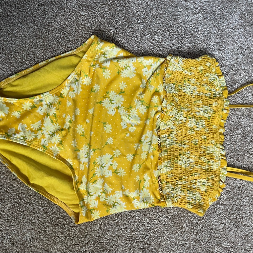Cat & Jack Yellow Floral Kids Swim One Piece